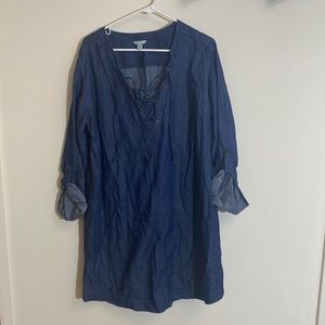 CATO 100% Cotton Dark Blue Tunic Shirt Dress With Lace Up Front - Size 14/16W